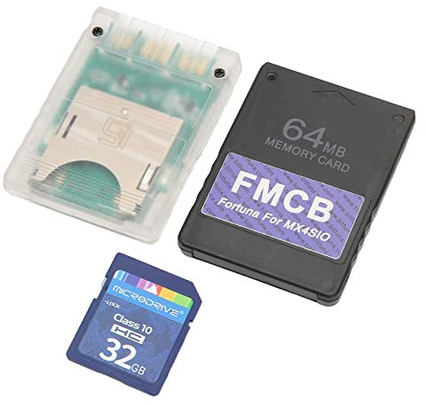 MX4SIO SIO2SD SD Card Adapter with 32G SD Card, for PS2 Game Console FMCB Card Memory Expansion Adapter 64MB Suitable for OPL 1.2.0 Slim Consoles