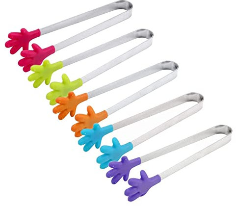 Silicona Pinzas Forma Mano, Mini Silicona Pinza Azúcar, Mini Silicona Pinza Hielo, 5PCS Mini Pinzas Multifuncionales Alimentos Mini Pinzas Cocina Gadgets para Bar Boda BBQ Fiesta