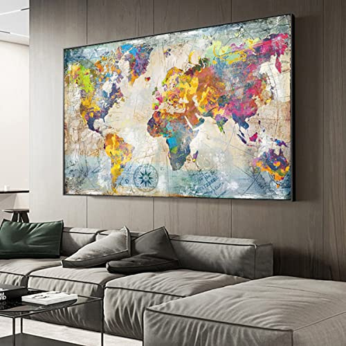 Instarry DIY 5D Diamond Painting Set Groß Farbige Weltkarte Dekoration Wohnung Modern 60x40 cm