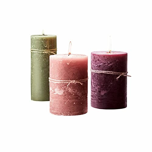 Loberon Kerze 3er Set Salis, rosa/grün