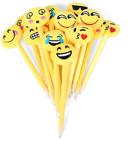 KAHEIGN 24Pcs Kugelschreiber Emoji Stift, 21cm Niedlich Plüsch Emoji Kugelschreiber Schreibwaren Geschenk für Kinder Geburtstag Partytütenfüller Party Gastgeschenk
