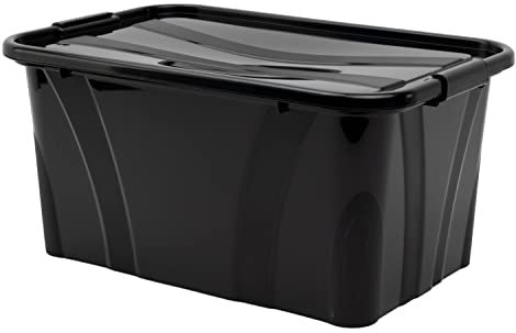 goodsforbusiness Aufbewahrungsbox + Deckel L38,5 x B25,5 x H18,5cm, 14 Liter Transportbox schwarz | Lebensmittelbox lebensmittelgeeignet Kunststoffbehälter Lagerbox stapelbar Wäschebox