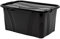 goodsforbusiness Aufbewahrungsbox + Deckel L38,5 x B25,5 x H18,5cm, 14 Liter Transportbox schwarz | Lebensmittelbox lebensmittelgeeignet Kunststoffbehälter Lagerbox stapelbar Wäschebox
