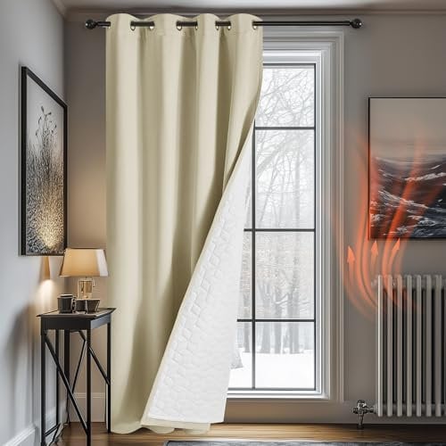 Deconovo Thermal Door Curtain 84 Inch Drop, Blackout Curtain with Thick Microfiber Lining, Multifunctional Double Layer Drapes for Door, 52 x 84 Inch(WxL), Beige, 1 Panel
