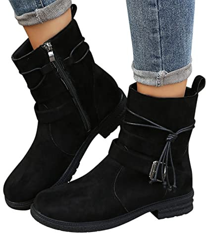 Kobilee Anfibi Donna Neri Autunnali Invernali Bassi Morbidi Stivali Calzino con Tacco Scamosciati Eleganti Chunky Ankle Chelsea Boots Anfibi Stringati Cowboy Comode Pelle Stivaletti