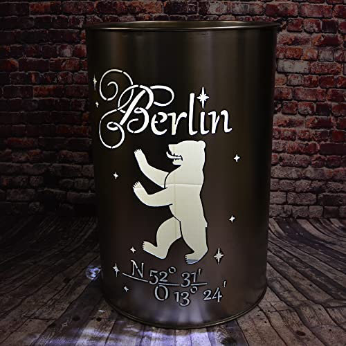 Fuchsbau Feuertonnen Feuertonne mit - Berlin - Motiv - Gefertigt aus neuem Ölfass - Besondere Feuerstelle für Garten und Terrasse - Hohe Feuerschale mit Rostoptik - 90 x 60 cm