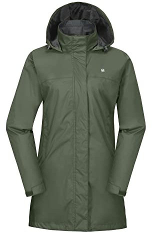 Little Donkey Andy Lange wasserdichte Regenjacke für Damen, leichte Outdoor-Windbreaker Regenmantel für Wandern, Reisen Armeegrün XL