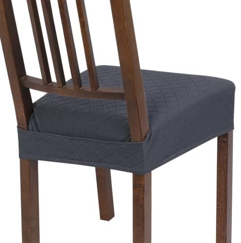 SearchI Stretch Esszimmerstuhlhussen Set von 4, Weiche Abnehmbare Waschbare Sitzbezüge für Esszimmerstühle, Stuhlbezug Schonbezug Esszimmer (Rückenbezogen, Grauer Jacquard)