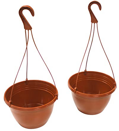 Kingston Tools 2-Pack Hanging Baskets Recycled Plastic Eco-Friendly 50cm Height Terracotta Made in the UK Outdoors or Indoors Plants and Flowers