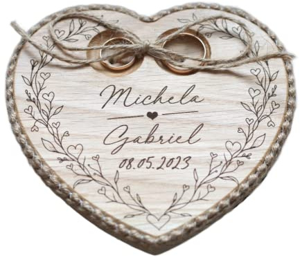 Ringkissen Hochzeit Herz Holz mit gravierten Namen und Datum, Personalisierte hochzeitsgeschenk, Ringschale für die Hochzeit