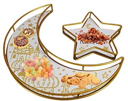 Ramadan Tablett, Mond Stern Geschirr Eid Mubarak Servieren Geschirr, Ramadan eid Mubarak Dessert tablett Muslim Ramadan serviertablett, Ramadan-Dekorationen für den Heimtisch