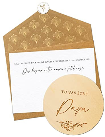 Joli Coon Annonce grossesse carte en bois papa original - Tu vas être papa avec enveloppe dépliante et sceau - Annonce grossesse papa