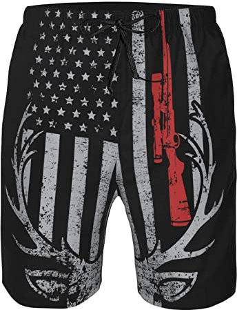 SKT T1 Short de bain pour homme - Séchage rapide - Style décontracté - Avec poches, Drapeau américain Red Gun, Medium