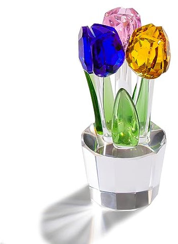 Bouquet di tulipani in cristallo multicolore, da collezione, regalo per donne, in vetro colorato, centrotavola per Natale e compleanno (con 3 fiori)