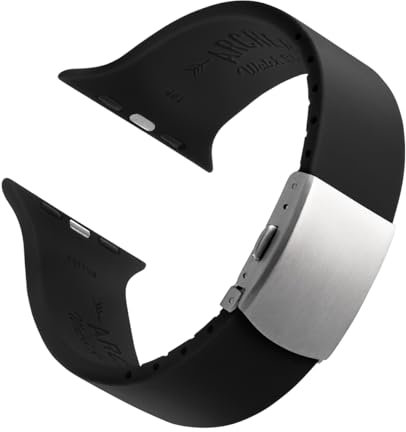 Archer Watch Straps - Cinturini Su Misura in Silicone per Apple Watch (Nero, Chiusura Argento, 44/45/46/49mm)