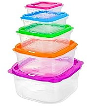 Lannvan 5 Pezzi Contenitori per Alimenti con Coperchi, Contenitore Scatola di Plastica per Alimenti Impilabile, Set di Contenitori Ermetici per Alimenti 230/620/1250/2100/3550ml, Senza BPA (Quadrati)