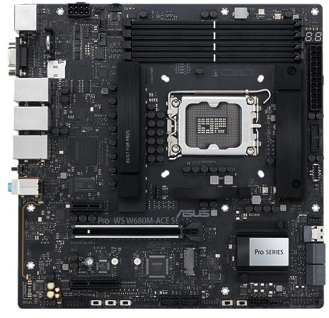 ASUS Pro WS W680M-ACE SE Intel LGA 1700 mATX BMC AST2600 Workstation Motherboard,PCIe 5.0x16,DDR5,ECC Memory,2xIntel 2.5 Gb LAN,2xPCIe 4.0 M.2,USB 3.2 Gen 2x2 Front Panel,SlimSAS,Thunderbolt 4, ACCE