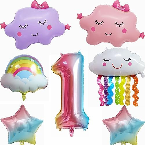 Yunchu Online 1. Regenbogen Geburtstagsdeko Set Geburtstagsdeko 1 Jahr Mädchen Folienballons zum 1. Geburtstag 1. Geburtstag Deko Regenbogen Quasten Ballon für Mädchen Geburtstag Deko