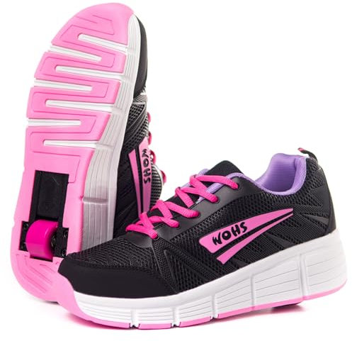 WOHS Turnschuhe mit automatisch einziehbaren Rollen. Schwarz/rosa. Größe 32
