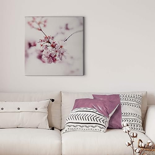 A.S. Création Quadro su tela con fiori floreali di ciliegio – Stampa artistica bianca rosa – 50 x 50 cm quadrato – moderna decorazione da parete camera da letto soggiorno cucina – Quadro su telaio