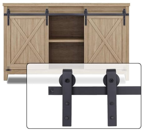 EGTink 120cm/4FT Quincaillerie Kit de Rail pour Porte Coulissante,Mini Rail Porte Coulissante pour Placard,Systeme Double Porte Coulissante Roulette pour Armoire de Rangement,Meubles TV