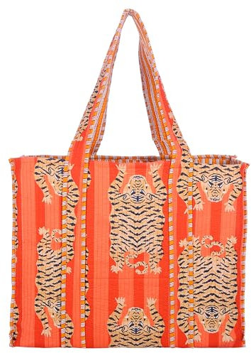 AFFERTO Bolsa de hombro acolchada 100% algodón para mujer, bolsa de trabajo casual para playa, bolsa de trabajo para mujer, bolsas de gran capacidad para ir de compras, Diseño 14, Talla única