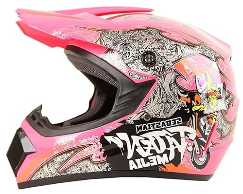 Kinder Crosshelm Mejia – Motorradhelm für Kinder, ABS-Schale, robuster Kinderhelm für Downhill, Quad und Motocross, Pink, Größe S, 53 – 54 cm
