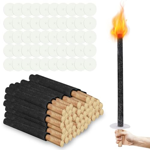 Jopassy 50 Stück Wachsfackeln Brennzeit 45 min mit Extra Langem Griff, hochwertige 30CM Brennende Körper Fackeln für Garten, eine Wanderung, Wanderung Lagerfeuer