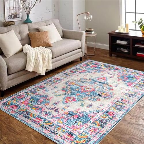 Teppich Kinderzimmer Mädchen Webteppich Rot und blau Fuzzy Blumenmuster rechteckige Sofa Zubehör Schalldämmung Kurzflor 160X230CM