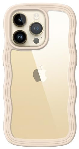 JETech Niedliche Hülle für iPhone 14 Pro 6,1 Zoll, Wellen Lockige Form Stoßfestes Handy Schutzhülle für Frauen und Mädchen, Klare Harte PC Rücken (Gold)