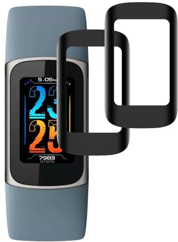 IQShield Screen Protector for Fitbit Charge 5, Ultra Clear Tempered Glass Protective Film for Fitbit 5, 3D Full Coverage, Touch Sensitive, 9H Hardness, Bubble-Free - 2 Pack