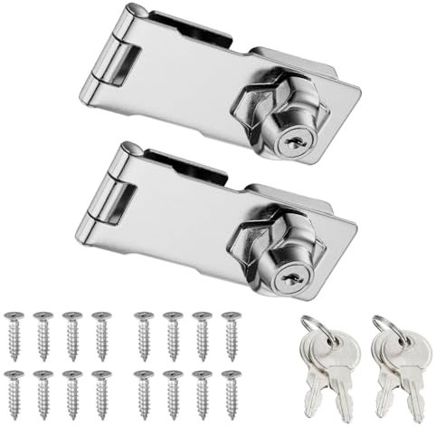 2PCS SUS304 Hasp Lock Padlock Gate Latch Door Bolt Lock Drawer Cupboard Locks Twist Knob Keyed Locking for Cabinet Furniture Mailbox Closet Stainless Steel Brushed 3 INCH