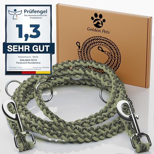 Testnote: Sehr gut - Hundeleine reflektierend I 2m, verstellbar, wetterfest & reißfest bis 250 kg I Paracord Führleine, Umhängeleine I kleine - große Hunde