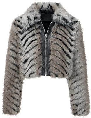 Giolshon Femmes Fausse Fourrure Veste Polaire Courte Automne Chaud Moelleux Manteau Shaggy Mode Doux Zip Vêtements D'extérieur 3671 Noir XL