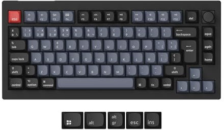 Keychron V1 MAX 75% Teclado Mecánico Inalámbrico Personalizado, 2.4 GHz Conexión Bluetooth por Cable QMK/Via Programable, Hot-Swap Interruptores Gateron Jupiter Rojos para Mac/Windows/Linux-ES Layout