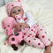 LKBOBIR Bambola Realistica con Accessorio Peluche a Forma di Ippopotamo, Vestita con Abito Bianco e Rosa a Pois Bambole Reborn Femmine 55cm Realistico Vinile Silicone Morbido Reborn Bambola