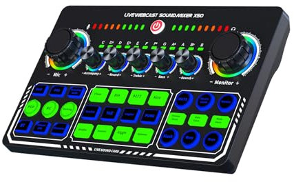 Lechnical Scheda audio dal vivo Mixer audio Registrazione Canto da tavolo Alimentatore BT Trasmissione digitale senza perdita OTG per streaming Podcasting Registrazione di giochi Scheda armonica Batte
