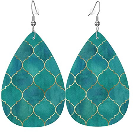 Ohrringe Für Frauen Vintage Marokkaner Mit Goldfarbenem, Blaugrünem Muster Teardrop Ohrringe Mode Schmuck Ohrringe Vintage-Stil Baumeln Ohrringe, Für Braut Party, Mädchen, Geschenk
