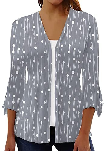SCBFDI Giacca Donna Elegante, Cardigan Estivo da Donna Aperto Davanti Manica 3/4 Spolverino Bottoni Vintage Floreale Giacche Bolero Per Abiti da Sera, Cardigan Neonato