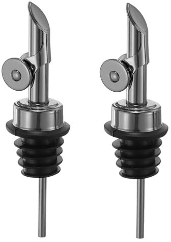 sourcing map Versatori ponderati per bottiglie di liquore, in acciaio inossidabile, 2 pezzi, con funzione di ribaltamento automatico, erogatore per olio d'oliva, beccuccio, versatore per bottiglie di