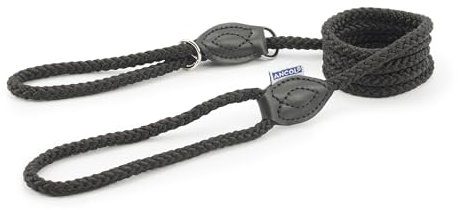 Ancol Rope Slip & Control Dog Lead in Black - Weatherproof Pet Accessory - Lightweight Puppy Walking Leash - 1.5m x 8mm