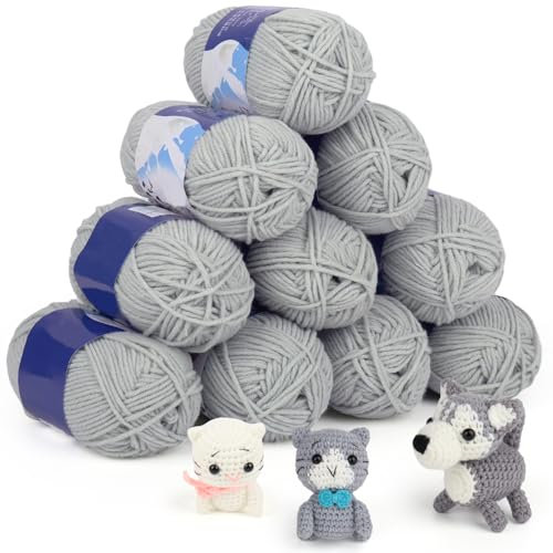 Coopay Häkelgarn 10 x 50g, 5 Faiding Weiche Wolle zum Häkeln, Handstrickgarn für Anfänger und Kinder, Baumwolle Babywolle für Häkel- und Strickprojekt, Baumwolle Crochet Yarn - Wellblau-grau