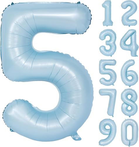 Blau Luftballon 5 Matte Blau Nummer 5 Folienballon Hell Blau 5 Ballons 40 Zoll Mylar Helium Ballon für Geburtstag Party Dekorationen Mädchen Jungen Baby Dusche Hochzeit Jahrestag Deko (Nummer 5)