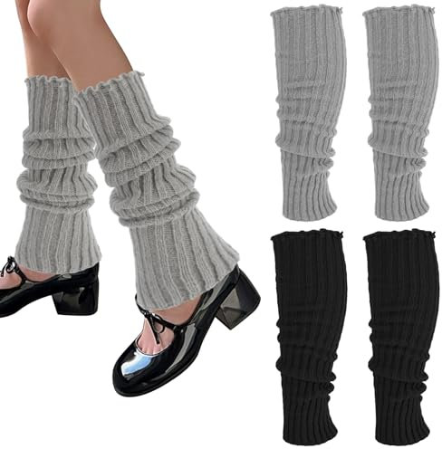 Abeillo 2 Paar Damen Leg Warmers,Gestrickte Beinstulpen,Winter Weich Lange Socken,Damenmode Lange Stiefelmanschette Kniestrümpfe,Y2K Vintage Stulpen Damen für Winter