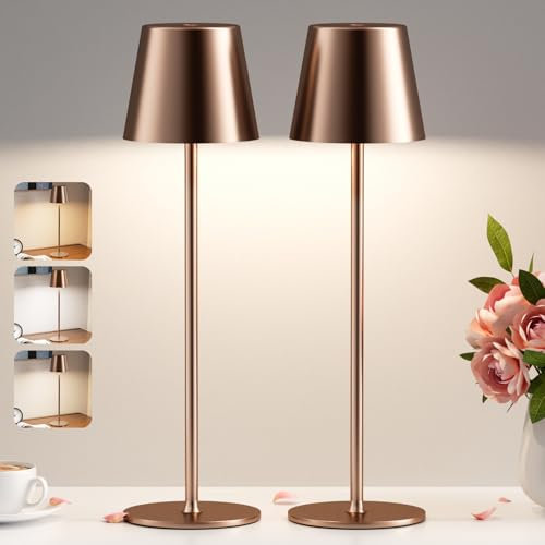 PreeOtti Tischlampe Kabellos, LED Tischleuchte Akku Dimmbare 2er Set mit 3 Farbtemperatur, Stufenlos Dimmbar, Touch Lampe mit USB-C Aufladbar für Outdoor Nachttisch Esstisch Camping(Braun)