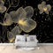 Fleurs Dorées Papier Peint Panoramique 3D Murales 200x140 cm Or Noir Murale 3D Papier Peint Intissé Poster Décoration Fond De Mur Tv Salon Papier Peint Murales