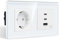 CNBINGO Doble Enchufe Schuko con 3 puertos USB (carga rápida 65 W) - 2 x Tipo C y 1 x USB-A - Doble toma Schuko de cristal empotrado - Blanco con seguridad infantil