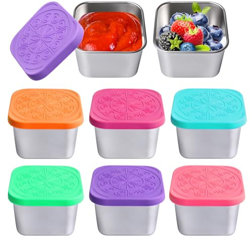 BORDEAG Edelstahl Snack Box,6 Stück Salatdressing Behälter 180ML,Edelstahl Salatdressing Behälter,Saucenbehälter mit Deckel,Auslaufsicher Edelstahls Dressing Behälters,Mini Saucen Behälters