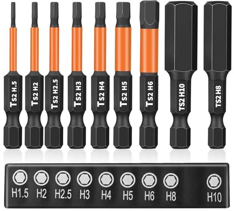 Alrens 9 teiliges Bitsatz lang, Sechskant Bit Set, Inbus Set Torx Dewalt Bit Set 50mm Schraubendreher H1.5 /H2/ H2.5/ H3/ H4/ H5/ H6 /H8/ H10