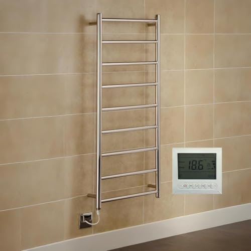 Manissa Selby Electric Heated Towel Rail 600mm W x 1000mm H + Timer | Includes 7 Day Timer/Thermostat, Stainless Steel, Towel Warmer, Rust-Resistant, Bathroom, Wall Mounted, Mirror Polished